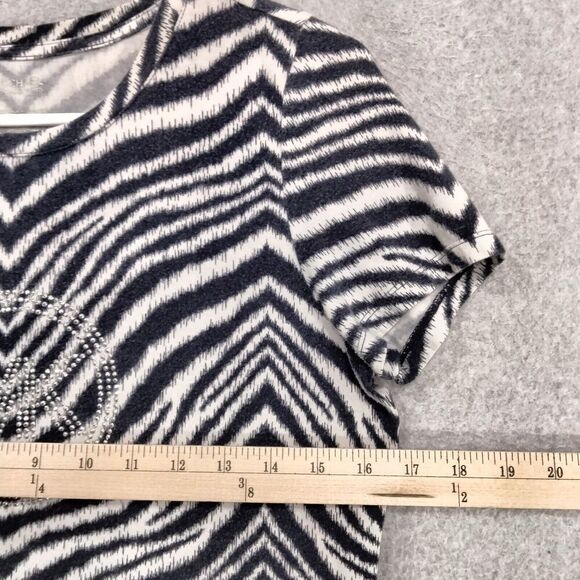 Michael Michael Kors Top Blouse Women Size Small Short Sleeve Zebra Logo Striped - Picture 4 of 11